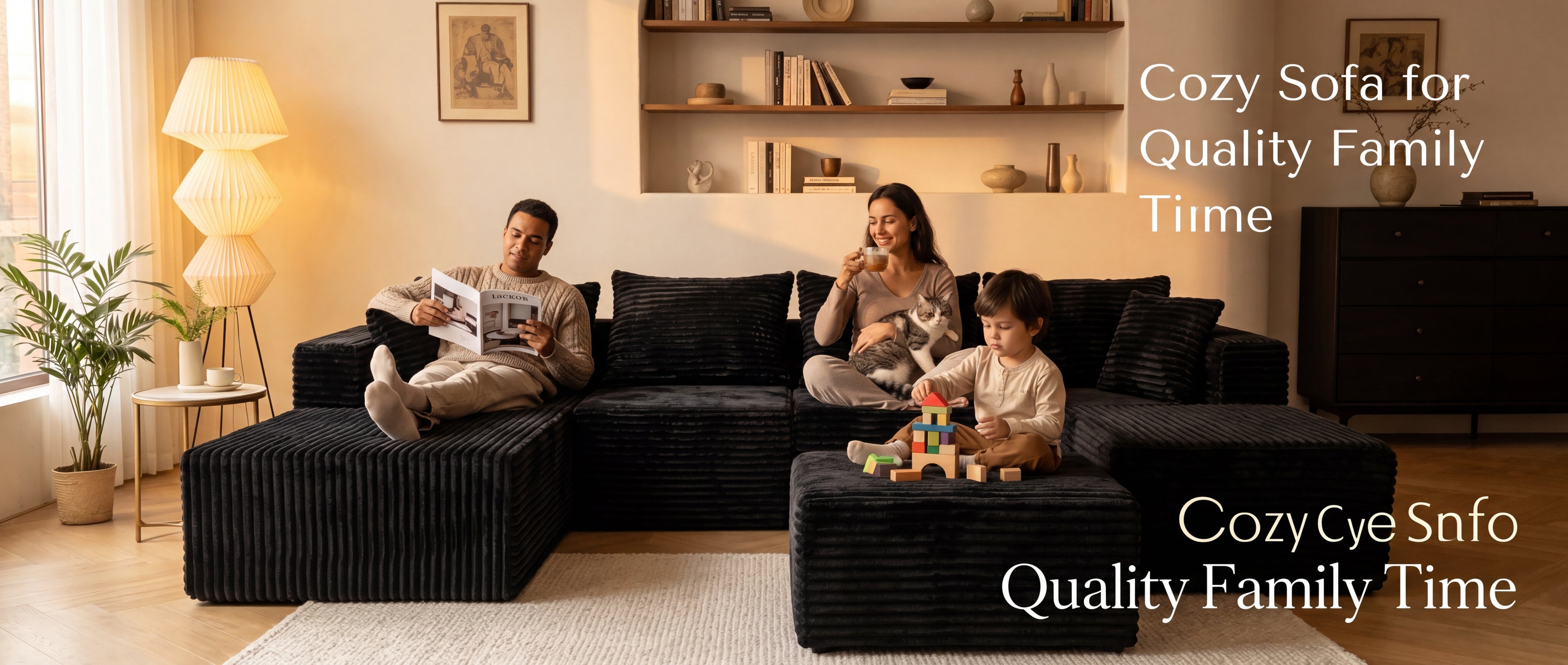 ULTIONE BIG U-Shaped Wide-wale Corduroy Modular Sectional Compression Sofa with Right Chaises