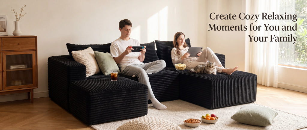 ULTIONE U-Shaped  Wide-wale Corduroy Modular Sectional Compression Sofa with Left Chaises