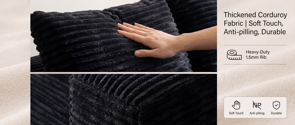 ULTIONE BIG U-Shaped Wide-wale Corduroy Modular Sectional Compression Sofa with Left Chaises