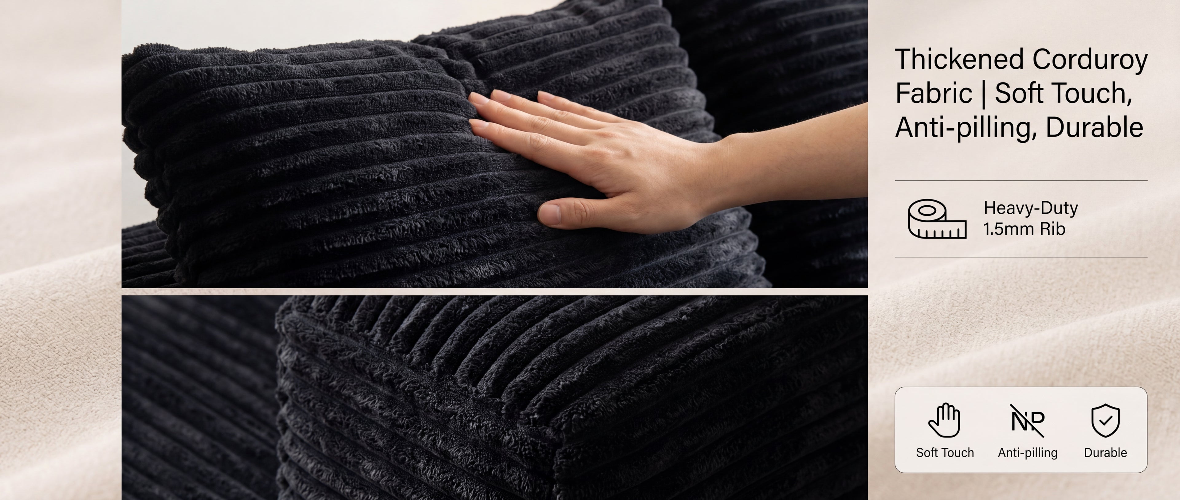 ULTIONE BIG U-Shaped Wide-wale Corduroy Modular Sectional Compression Sofa with Left Chaises