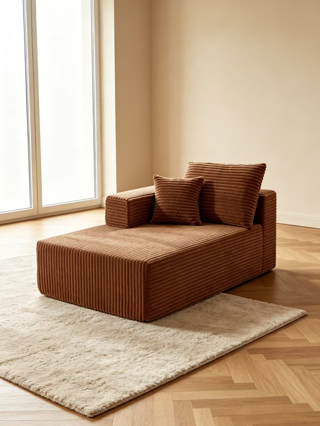 ULTIONE Wide-wale Corduroy Floor Compression Sofa Chair, Frameless Foam Right Chaise Lounge with Pillow, Comfy Lazy Boneless Couch for Adults Reading Nook, Bedroom & Living Room