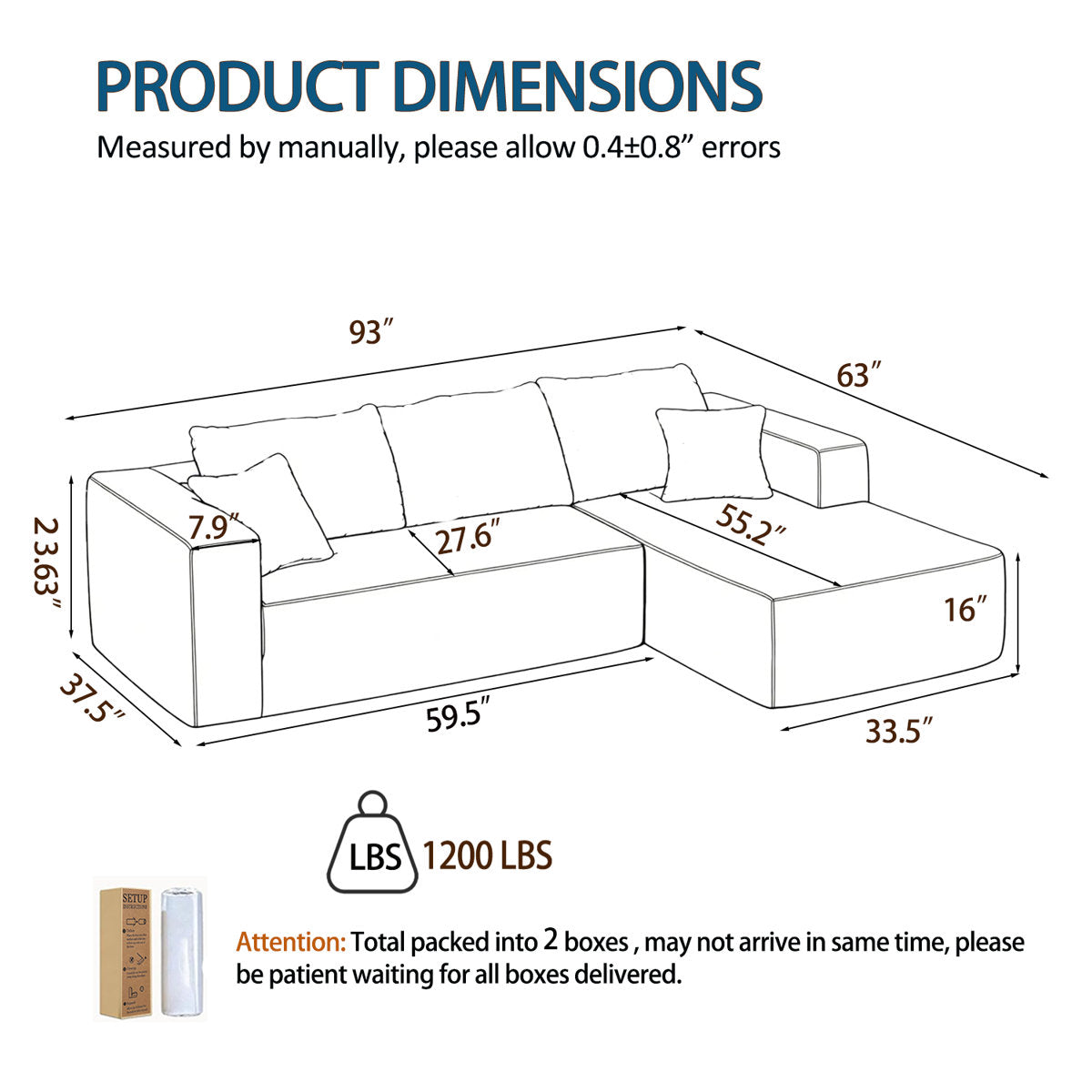 ULTIONE Modular Wide-wale Corduroy Sectional Compression Sofa with Left Chaise Frameless Foam L-Shaped Couch for Living Room