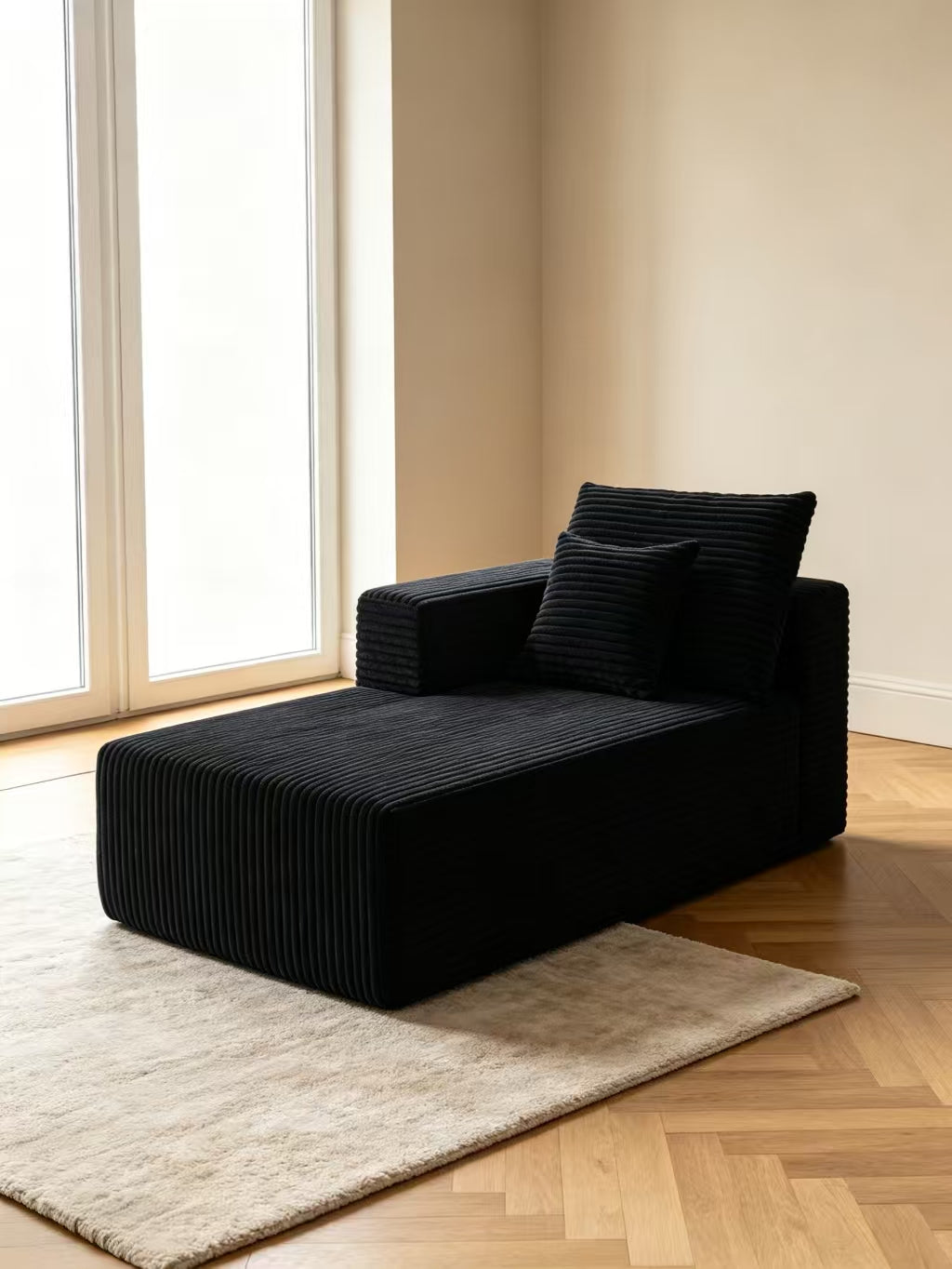 ULTIONE Wide-wale Corduroy Floor Compression Sofa Chair, Frameless Foam Right Chaise Lounge with Pillow, Comfy Lazy Boneless Couch for Adults Reading Nook, Bedroom & Living Room