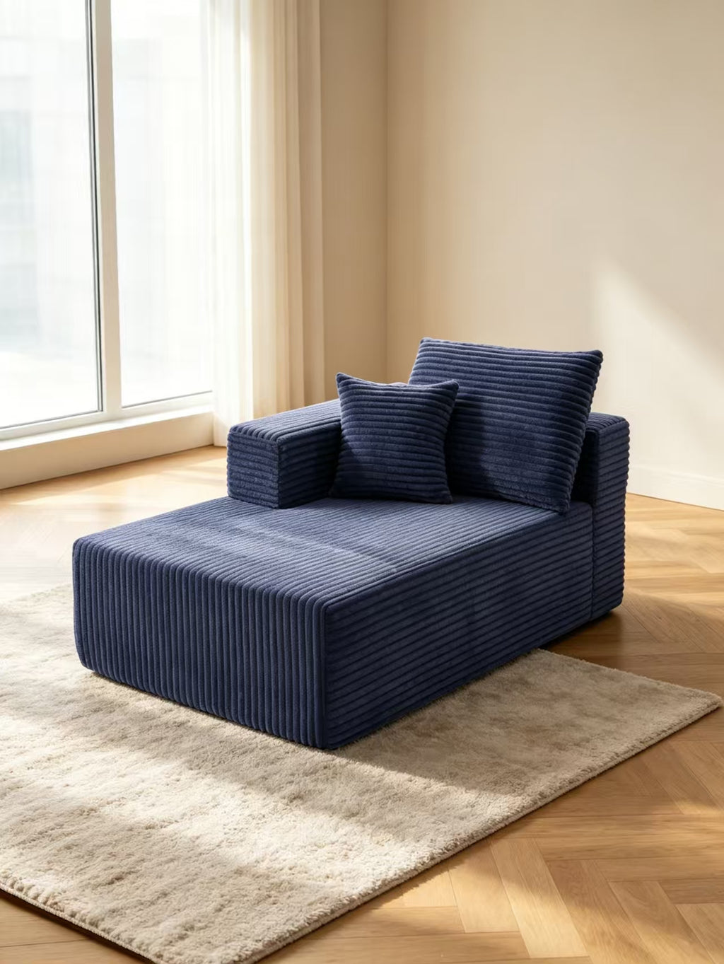 ULTIONE Wide-wale Corduroy Floor Compression Sofa Chair, Frameless Foam Right Chaise Lounge with Pillow, Comfy Lazy Boneless Couch for Adults Reading Nook, Bedroom & Living Room