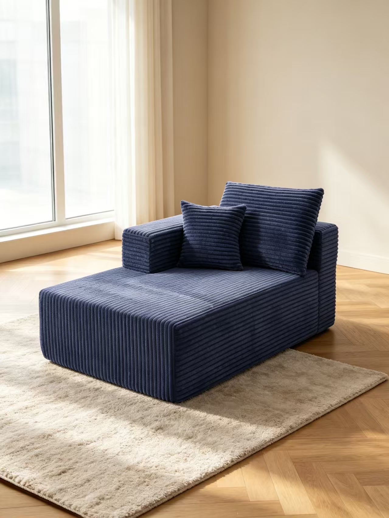 ULTIONE Wide-wale Corduroy Floor Compression Sofa Chair, Frameless Foam Right Chaise Lounge with Pillow, Comfy Lazy Boneless Couch for Adults Reading Nook, Bedroom & Living Room