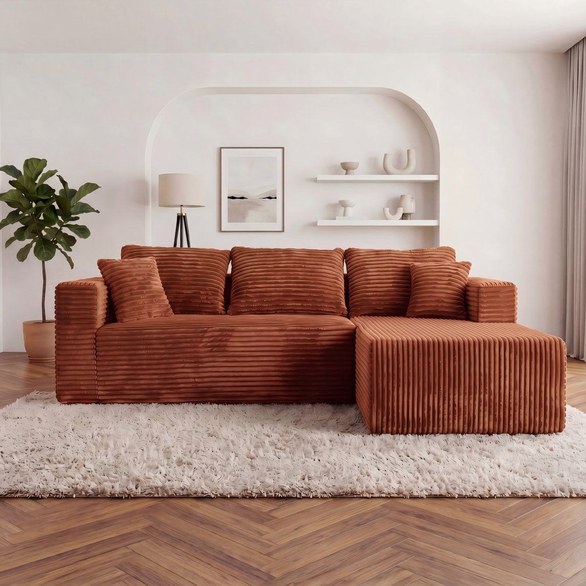 ULTIONE Modular Wide-wale Corduroy Sectional Compression Sofa with Left Chaise Frameless Foam L-Shaped Couch for Living Room