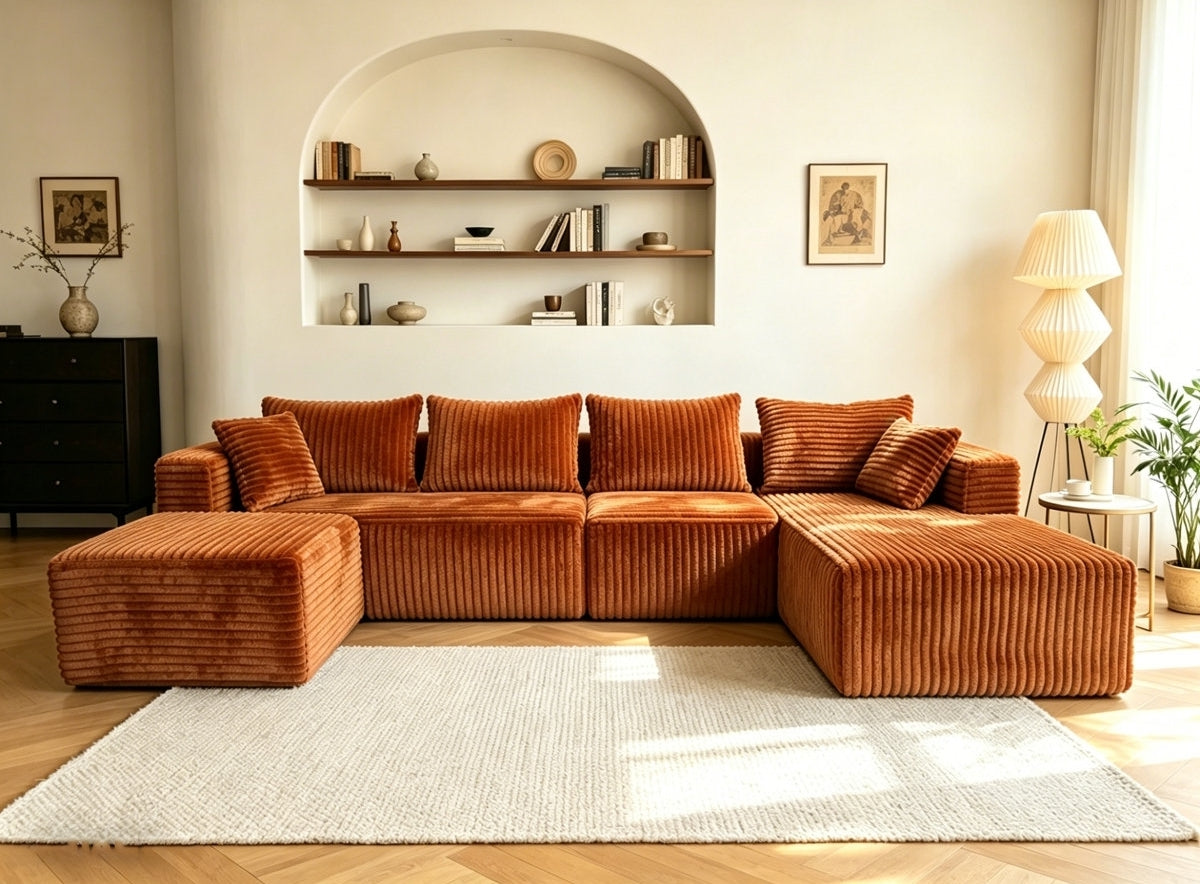 ULTIONE BIG U-Shaped Wide-wale Corduroy Modular Sectional Compression Sofa with Left Chaises