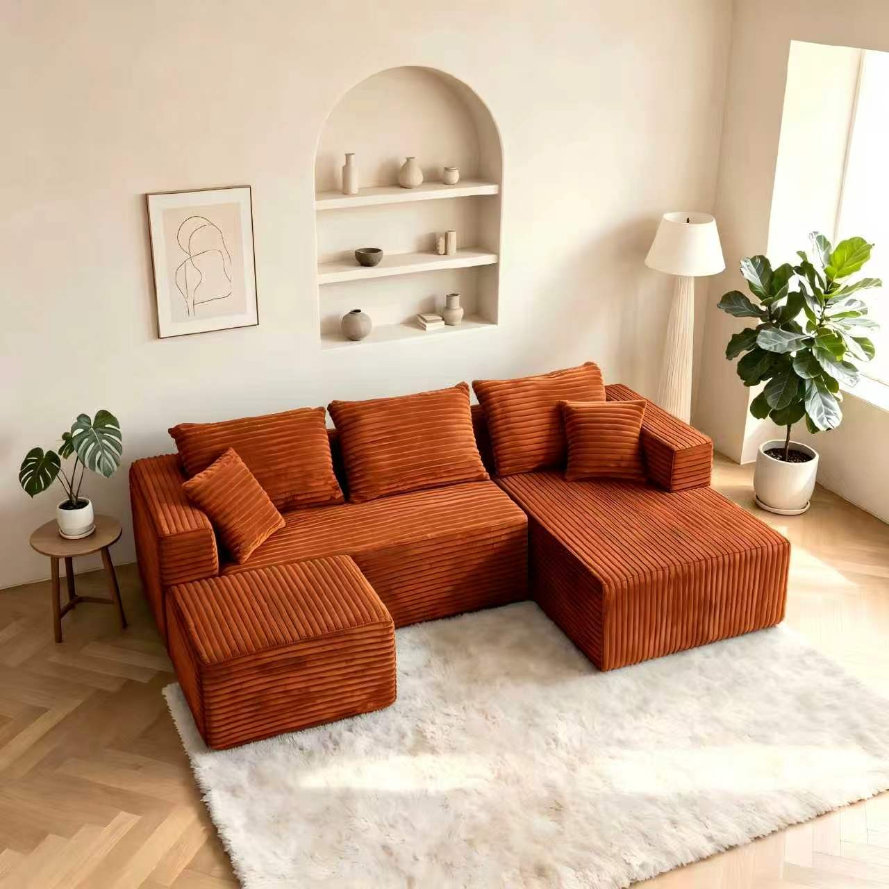 ULTIONE U-Shaped  Wide-wale Corduroy Modular Sectional Compression Sofa with Left Chaises