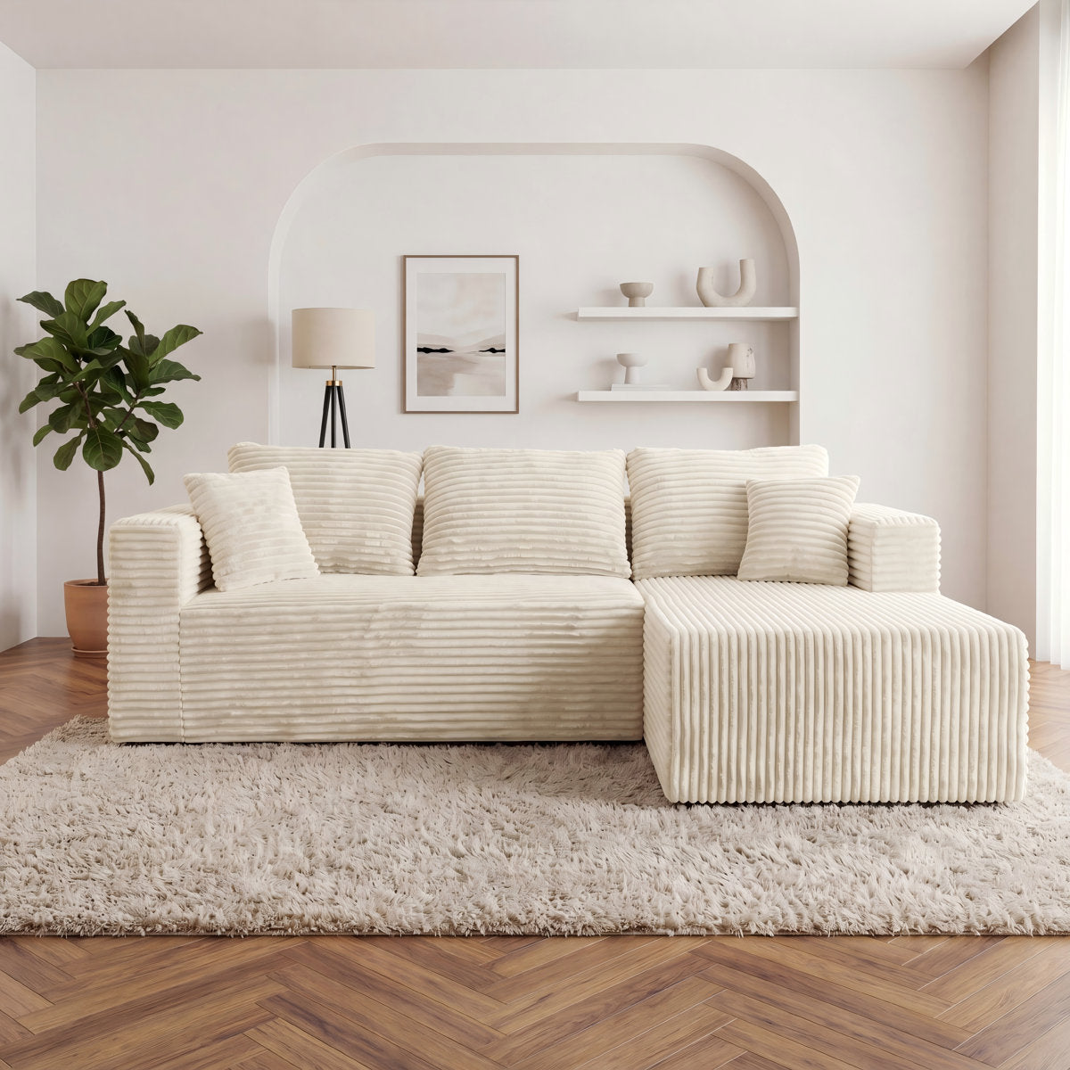 ULTIONE Modular Wide-wale Corduroy Sectional Compression Sofa with Left Chaise Frameless Foam L-Shaped Couch for Living Room