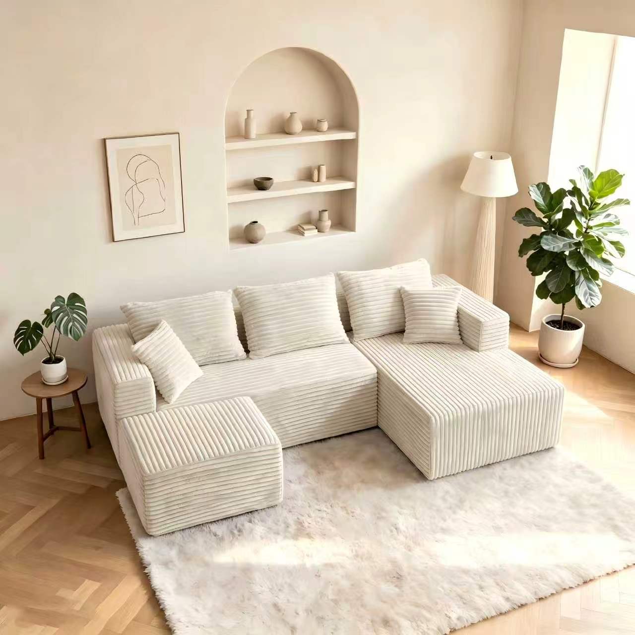 ULTIONE U-Shaped  Wide-wale Corduroy Modular Sectional Compression Sofa with Left Chaises