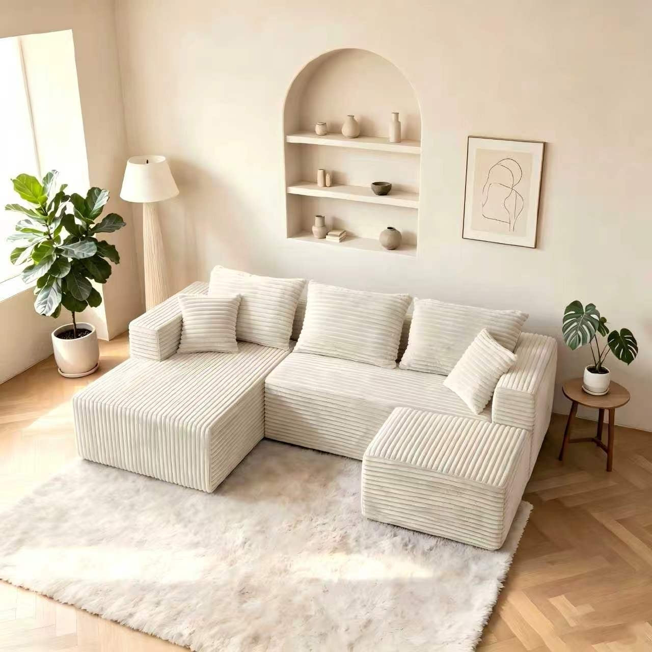 ULTIONE U-Shaped Wide-wale Corduroy Modular Sectional Compression Sofa with Right Chaises
