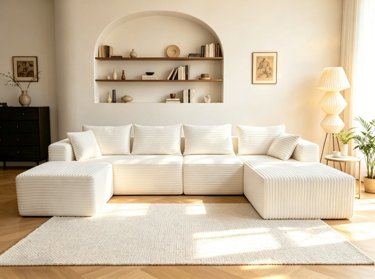 ULTIONE BIG U-Shaped Wide-wale Corduroy Modular Sectional Compression Sofa with Left Chaises