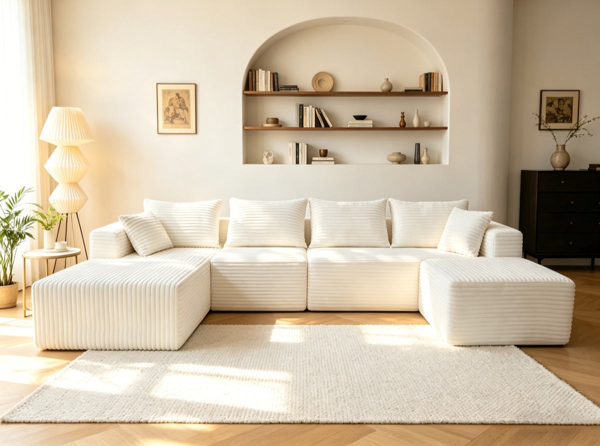 ULTIONE BIG U-Shaped Wide-wale Corduroy Modular Sectional Compression Sofa with Right Chaises
