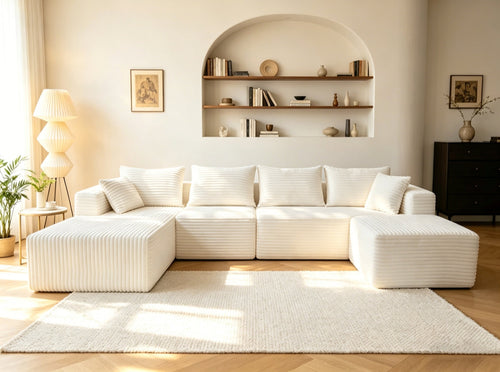 ULTIONE BIG U-Shaped Wide-wale Corduroy Modular Sectional Compression Sofa with Right Chaises
