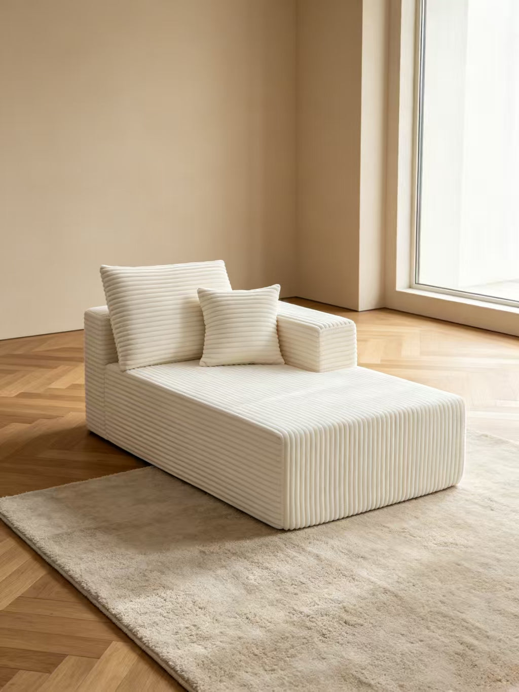 ULTIONE Wide-wale Corduroy Floor Compression Sofa Chair, Frameless Foam Left Chaise Lounge with Pillow, Comfy Lazy Boneless Couch for Adults Reading Nook, Bedroom & Living Room