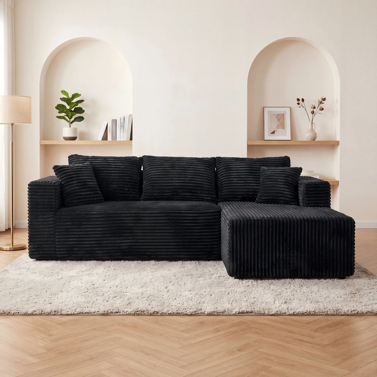 ULTIONE Modular Wide-wale Corduroy Sectional Compression Sofa with Left Chaise Frameless Foam L-Shaped Couch for Living Room