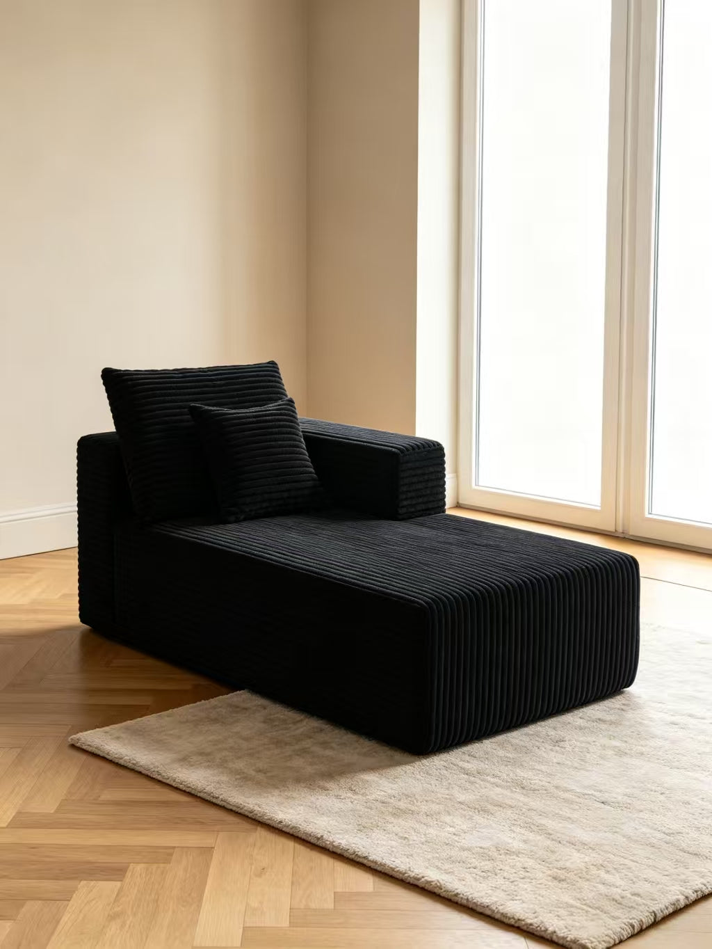 ULTIONE Wide-wale Corduroy Floor Compression Sofa Chair, Frameless Foam Left Chaise Lounge with Pillow, Comfy Lazy Boneless Couch for Adults Reading Nook, Bedroom & Living Room