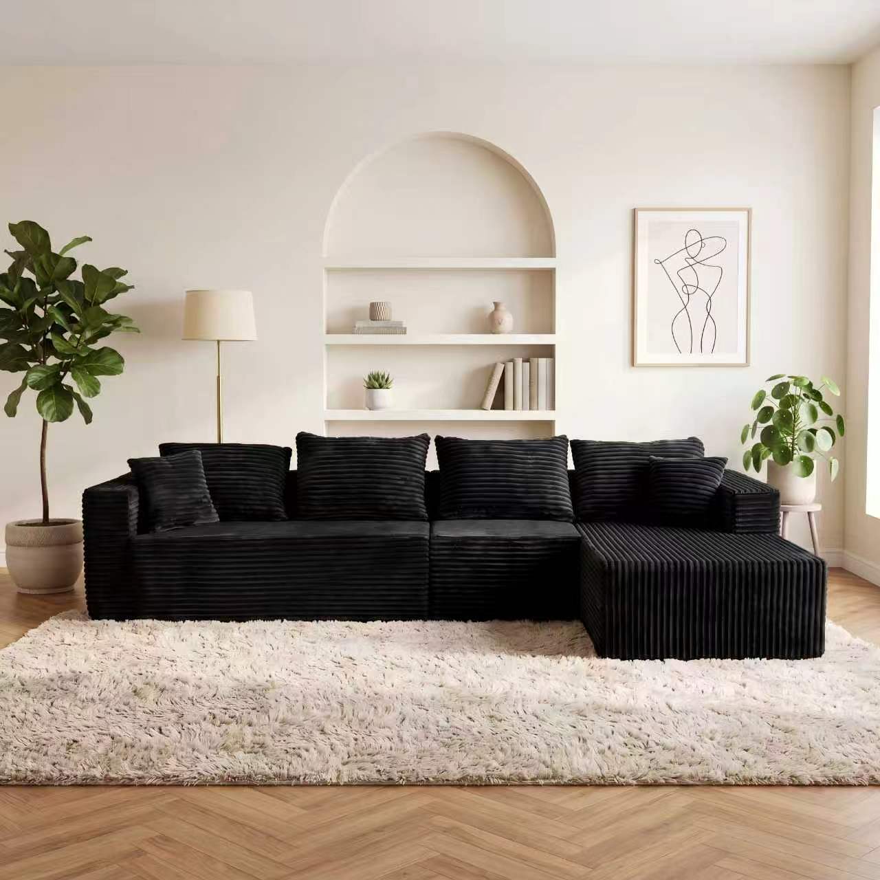 ULTIONE BIG Modular Wide-wale Corduroy Sectional Compression Sofa with left Chaise Frameless Foam L-Shaped Couch for Living Room
