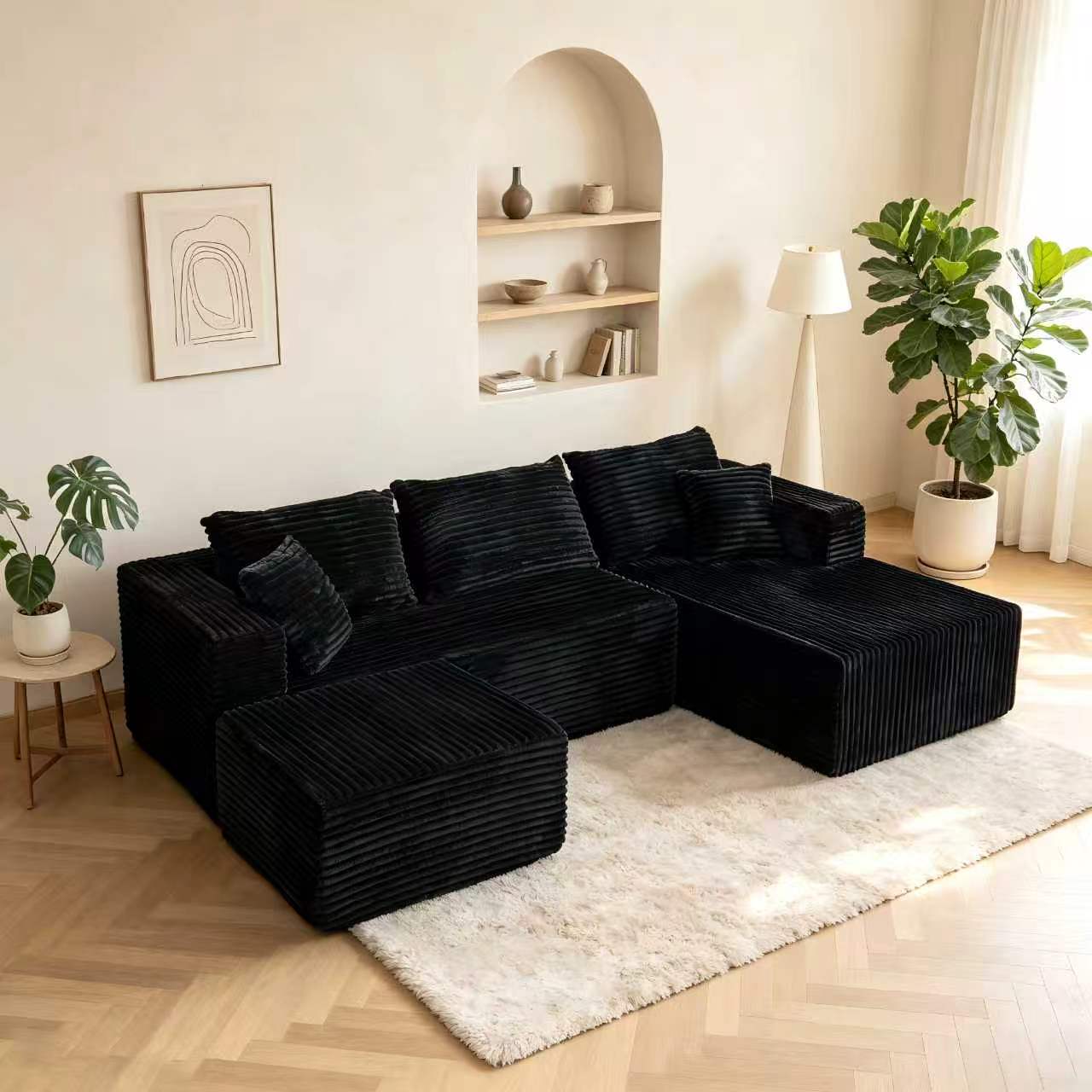 ULTIONE U-Shaped  Wide-wale Corduroy Modular Sectional Compression Sofa with Left Chaises