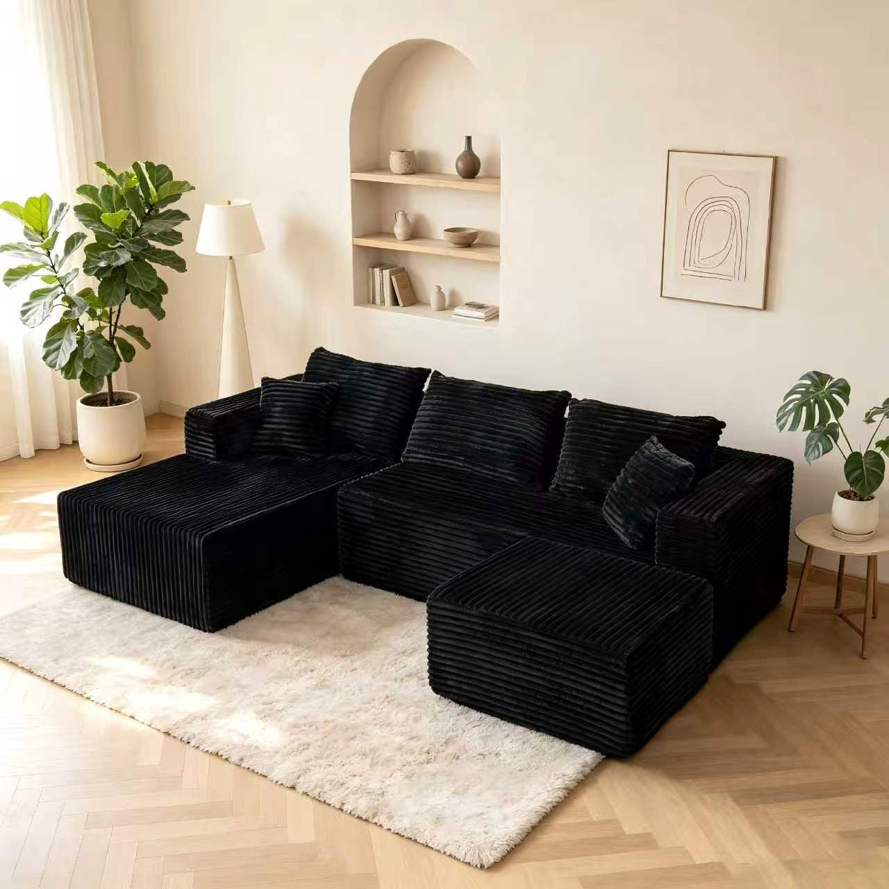 ULTIONE U-Shaped Wide-wale Corduroy Modular Sectional Compression Sofa with Right Chaises