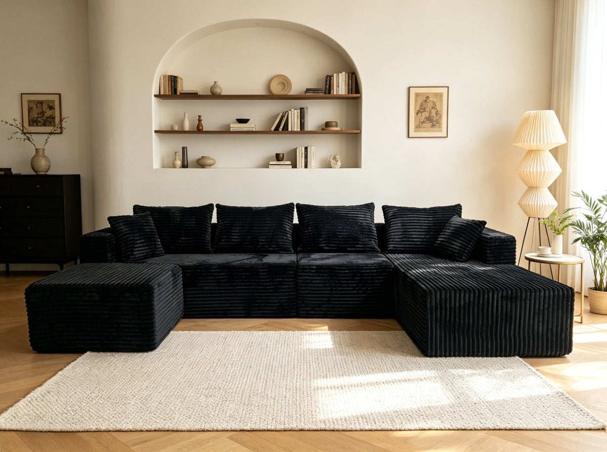 ULTIONE BIG U-Shaped Wide-wale Corduroy Modular Sectional Compression Sofa with Left Chaises