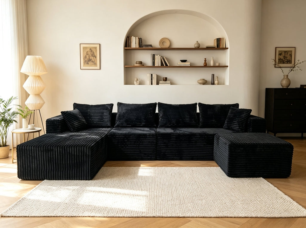 ULTIONE BIG U-Shaped Wide-wale Corduroy Modular Sectional Compression Sofa with Right Chaises