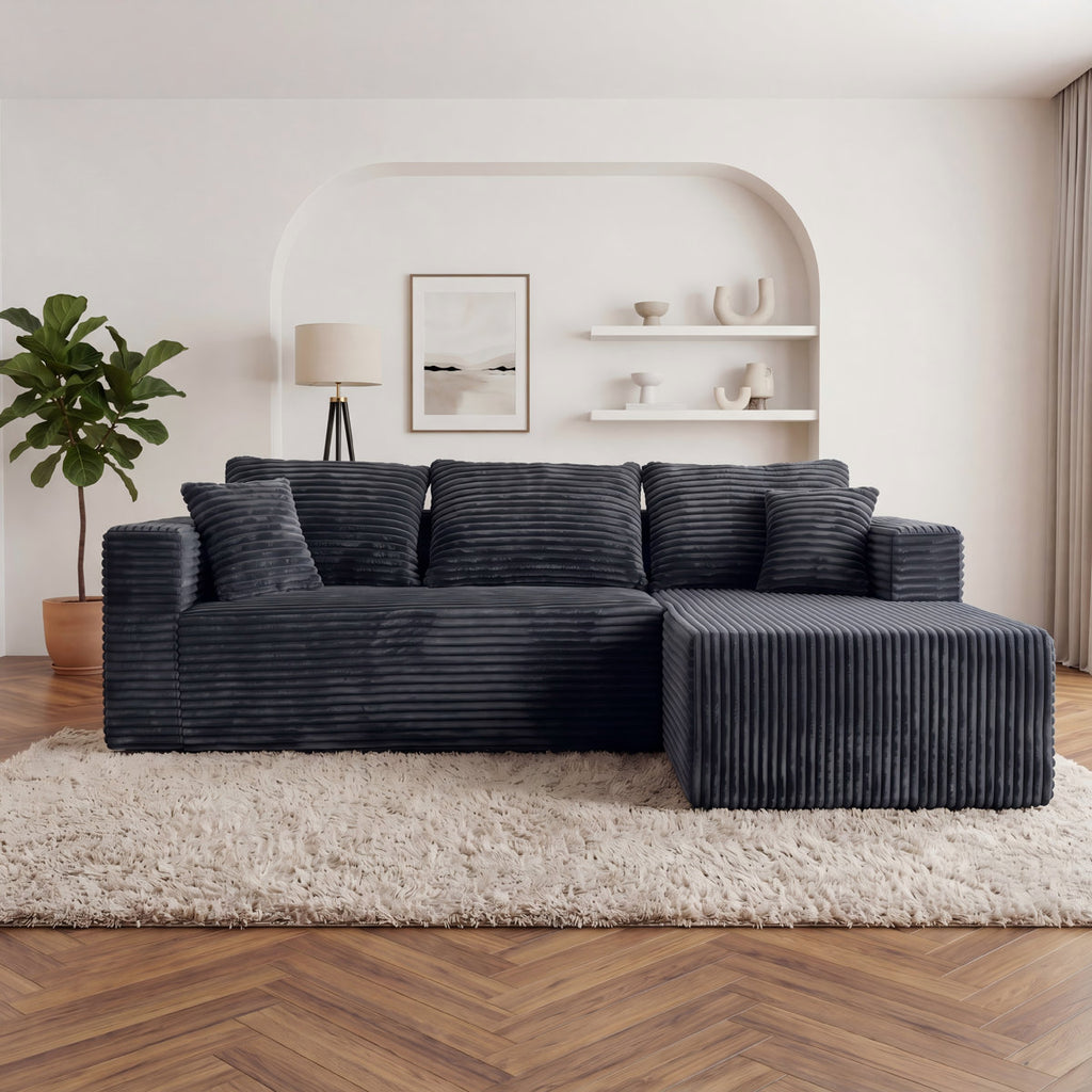ULTIONE Modular Wide-wale Corduroy Sectional Compression Sofa with Left Chaise Frameless Foam L-Shaped Couch for Living Room