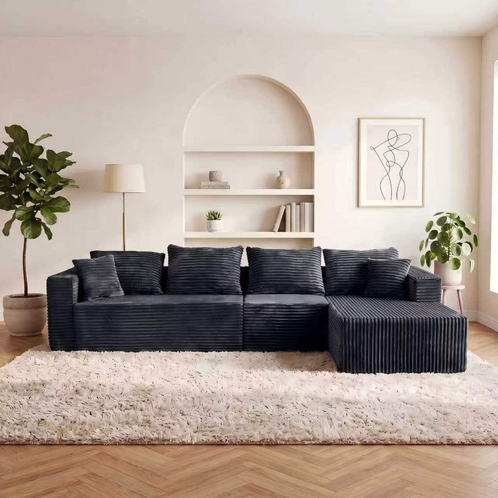 ULTIONE BIG Modular Wide-wale Corduroy Sectional Compression Sofa with left Chaise Frameless Foam L-Shaped Couch for Living Room