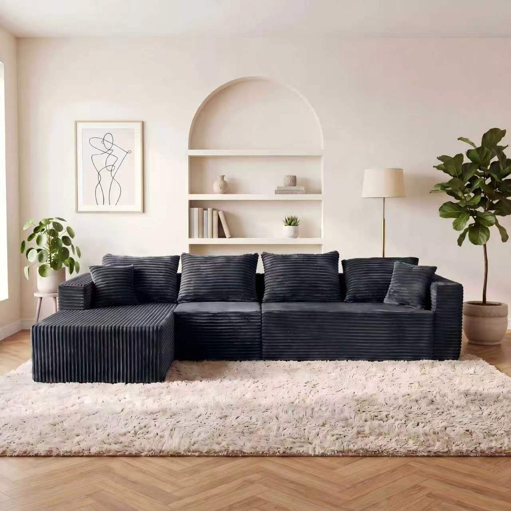 ULTIONE BIG Modular Wide-wale Corduroy Sectional Compression Sofa with Right Chaise Frameless Foam L-Shaped Couch for Living Room