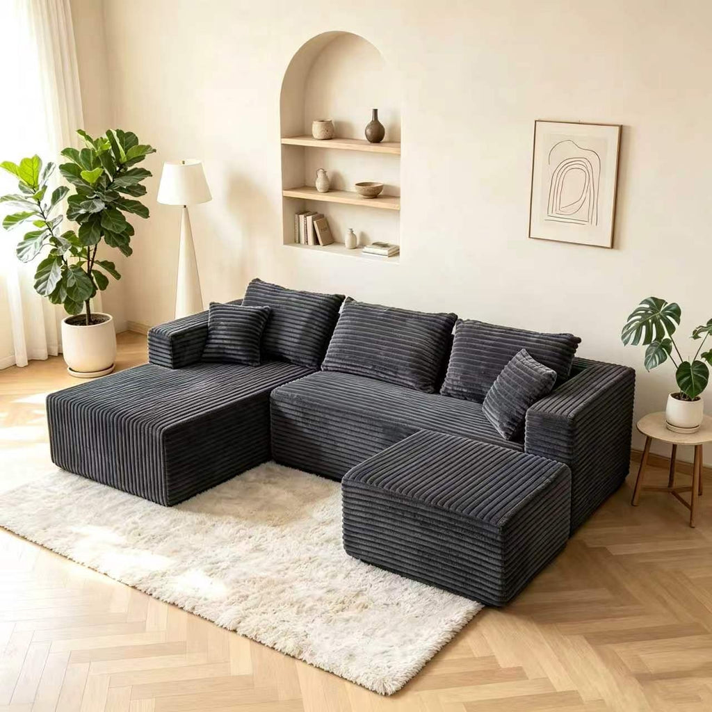 ULTIONE U-Shaped Wide-wale Corduroy Modular Sectional Compression Sofa with Right Chaises