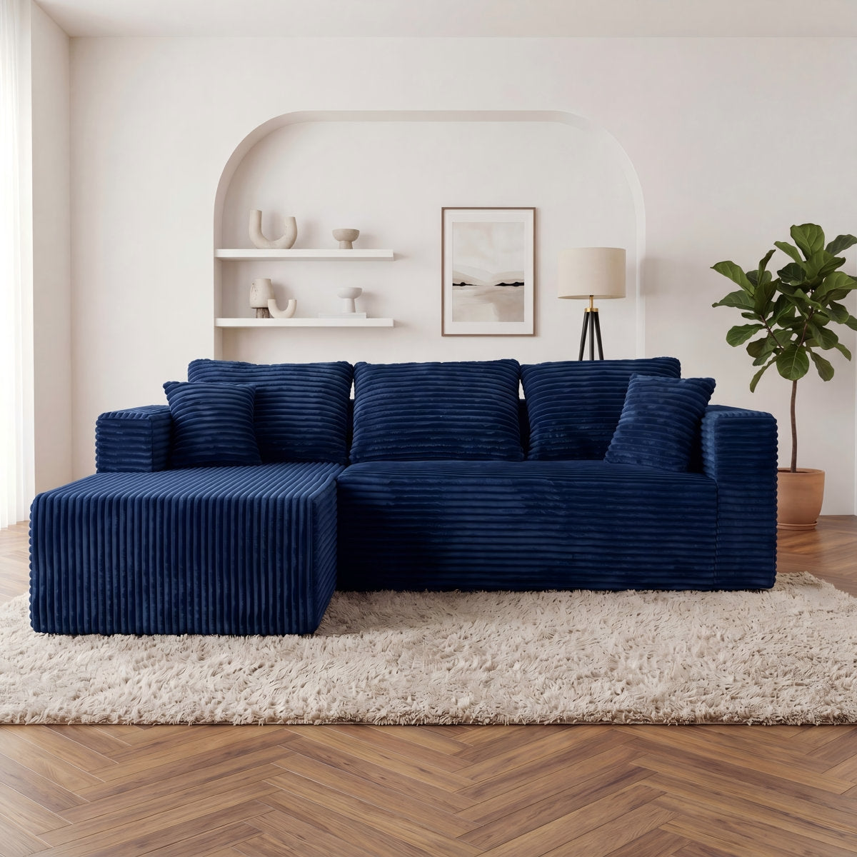 ULTIONE Modular Wide-wale Corduroy Sectional Compression Sofa with Right Chaise Frameless Foam L-Shaped Couch for Living Room