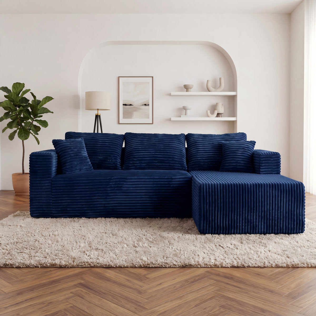ULTIONE Modular Wide-wale Corduroy Sectional Compression Sofa with Left Chaise Frameless Foam L-Shaped Couch for Living Room