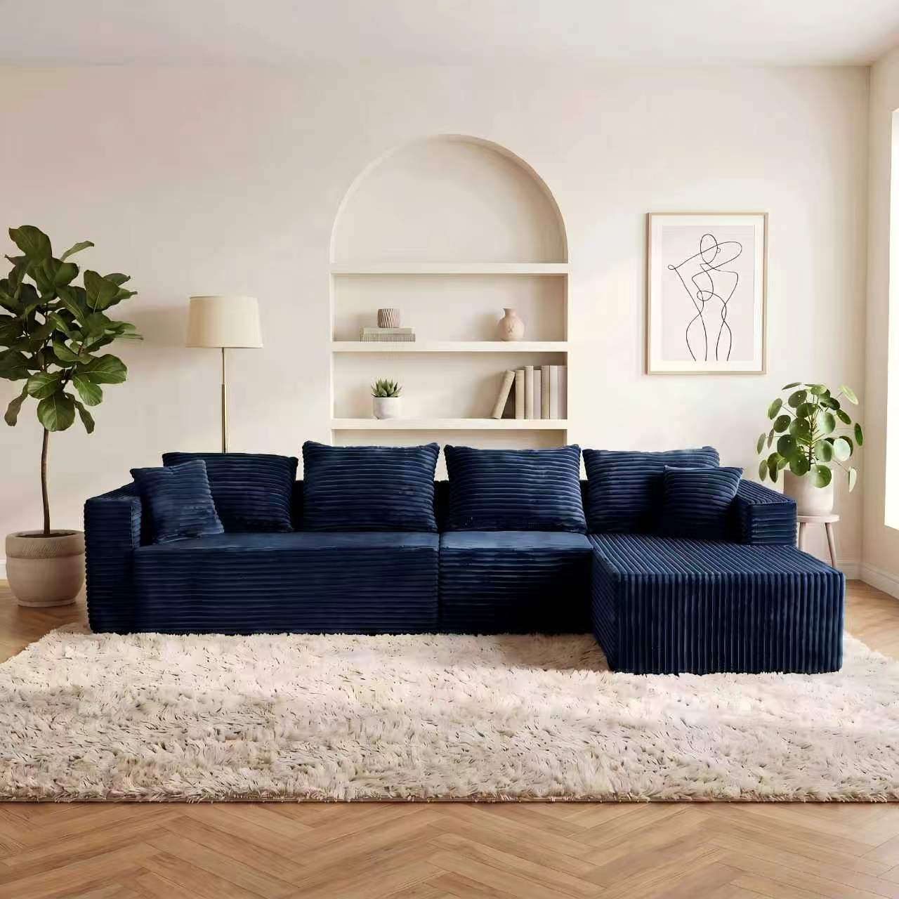 ULTIONE BIG Modular Wide-wale Corduroy Sectional Compression Sofa with left Chaise Frameless Foam L-Shaped Couch for Living Room