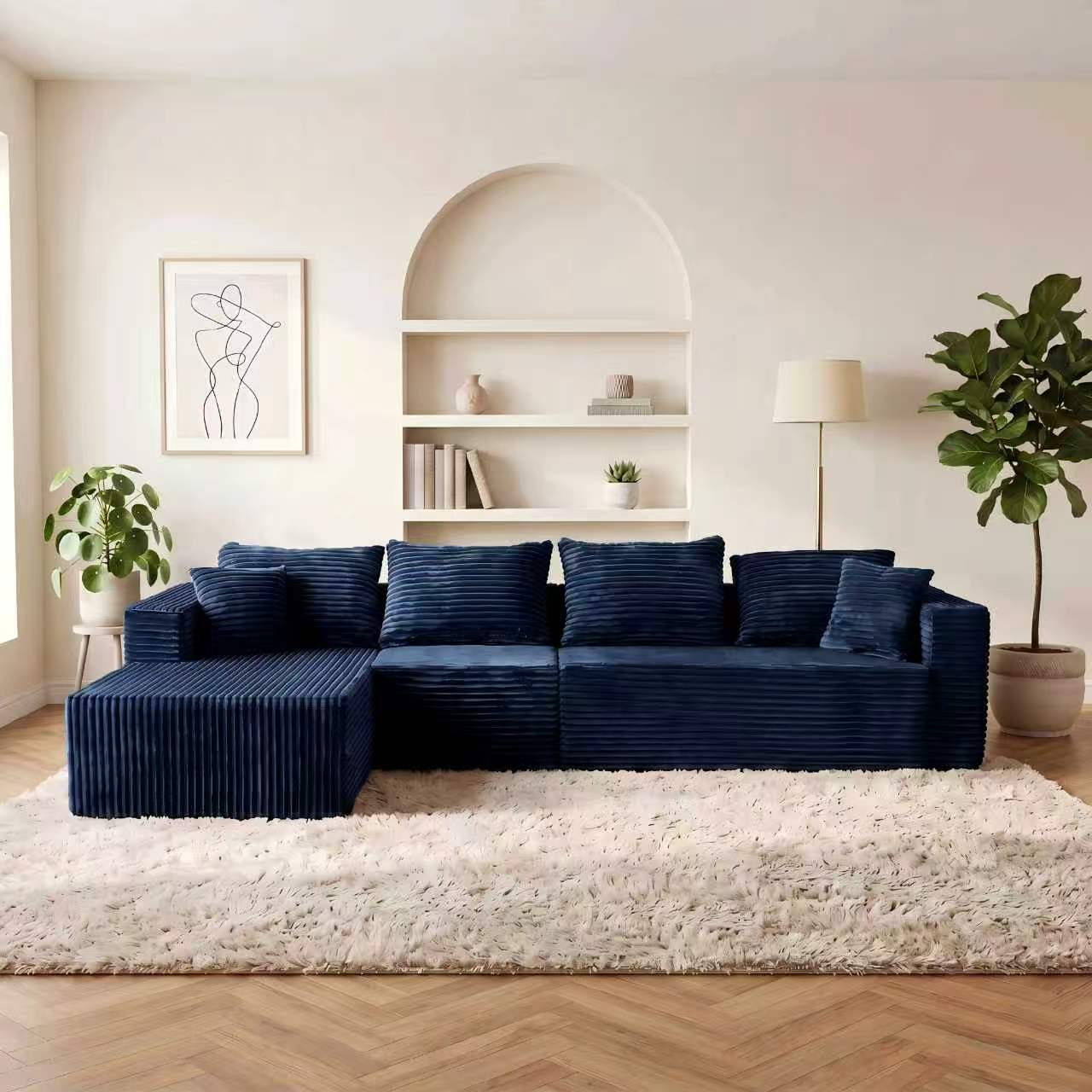 ULTIONE BIG Modular Wide-wale Corduroy Sectional Compression Sofa with Right Chaise Frameless Foam L-Shaped Couch for Living Room