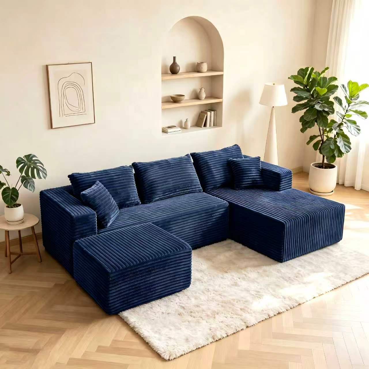 ULTIONE U-Shaped  Wide-wale Corduroy Modular Sectional Compression Sofa with Left Chaises