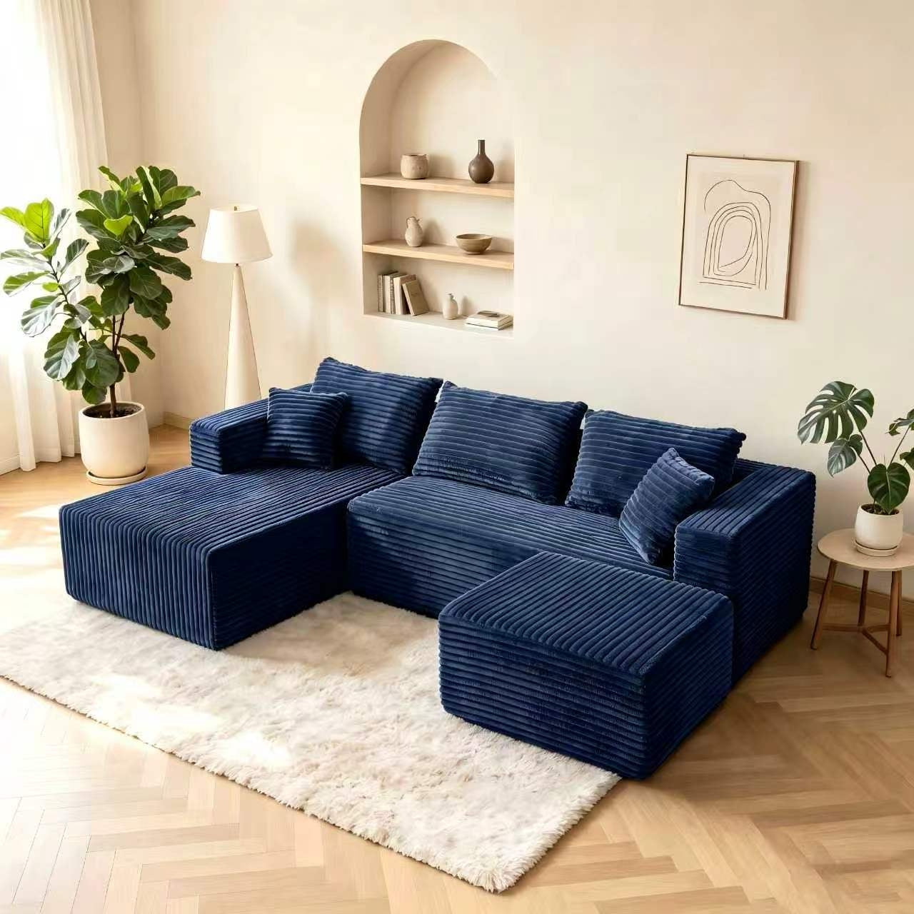 ULTIONE U-Shaped Wide-wale Corduroy Modular Sectional Compression Sofa with Right Chaises