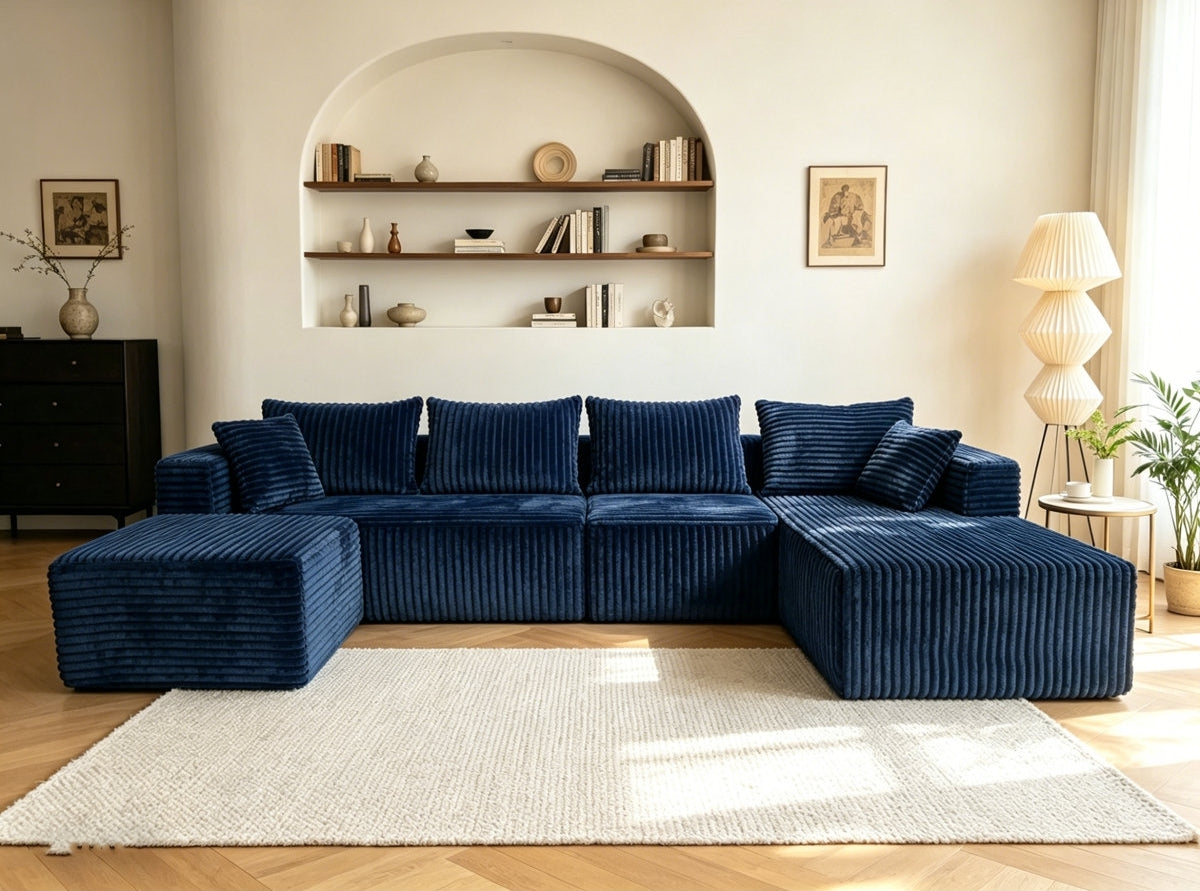 ULTIONE BIG U-Shaped Wide-wale Corduroy Modular Sectional Compression Sofa with Left Chaises