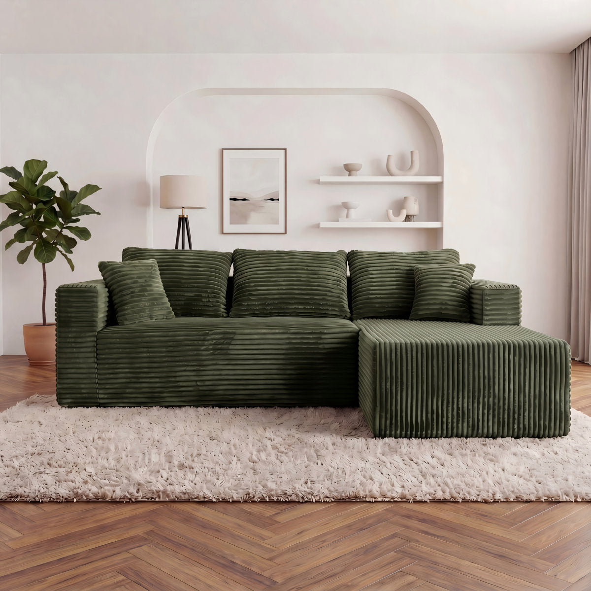 ULTIONE Modular Wide-wale Corduroy Sectional Compression Sofa with Left Chaise Frameless Foam L-Shaped Couch for Living Room