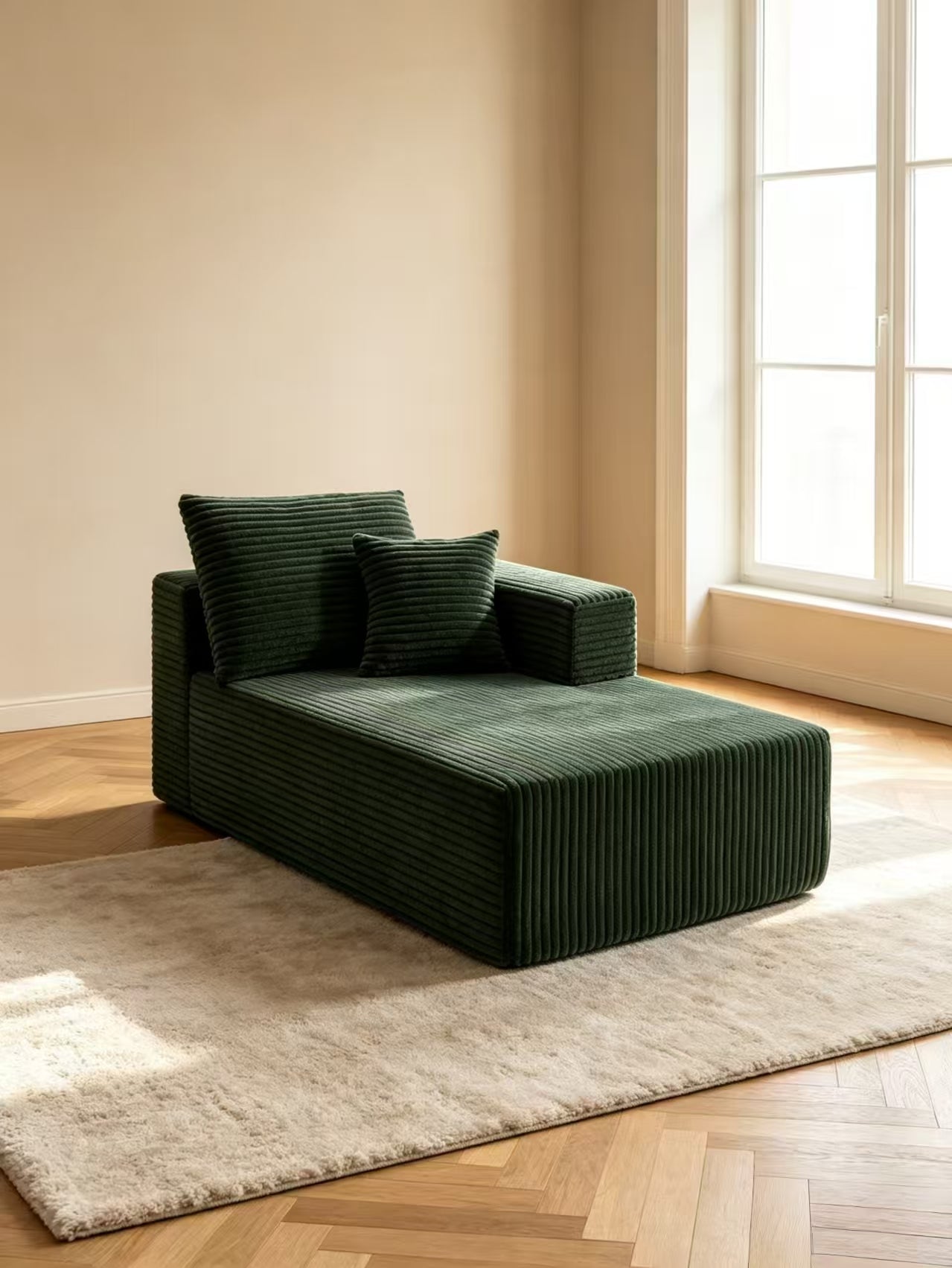 ULTIONE Wide-wale Corduroy Floor Compression Sofa Chair, Frameless Foam Left Chaise Lounge with Pillow, Comfy Lazy Boneless Couch for Adults Reading Nook, Bedroom & Living Room