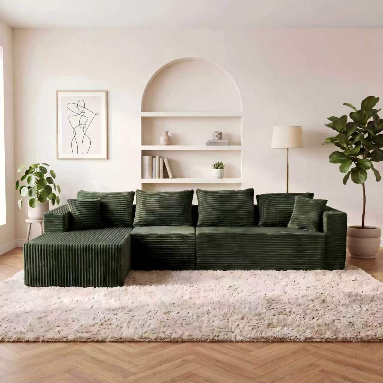 ULTIONE BIG Modular Wide-wale Corduroy Sectional Compression Sofa with Right Chaise Frameless Foam L-Shaped Couch for Living Room