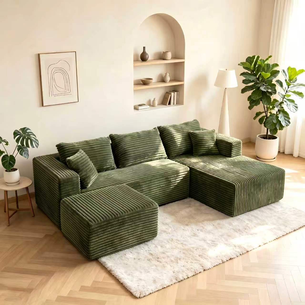 ULTIONE U-Shaped  Wide-wale Corduroy Modular Sectional Compression Sofa with Left Chaises
