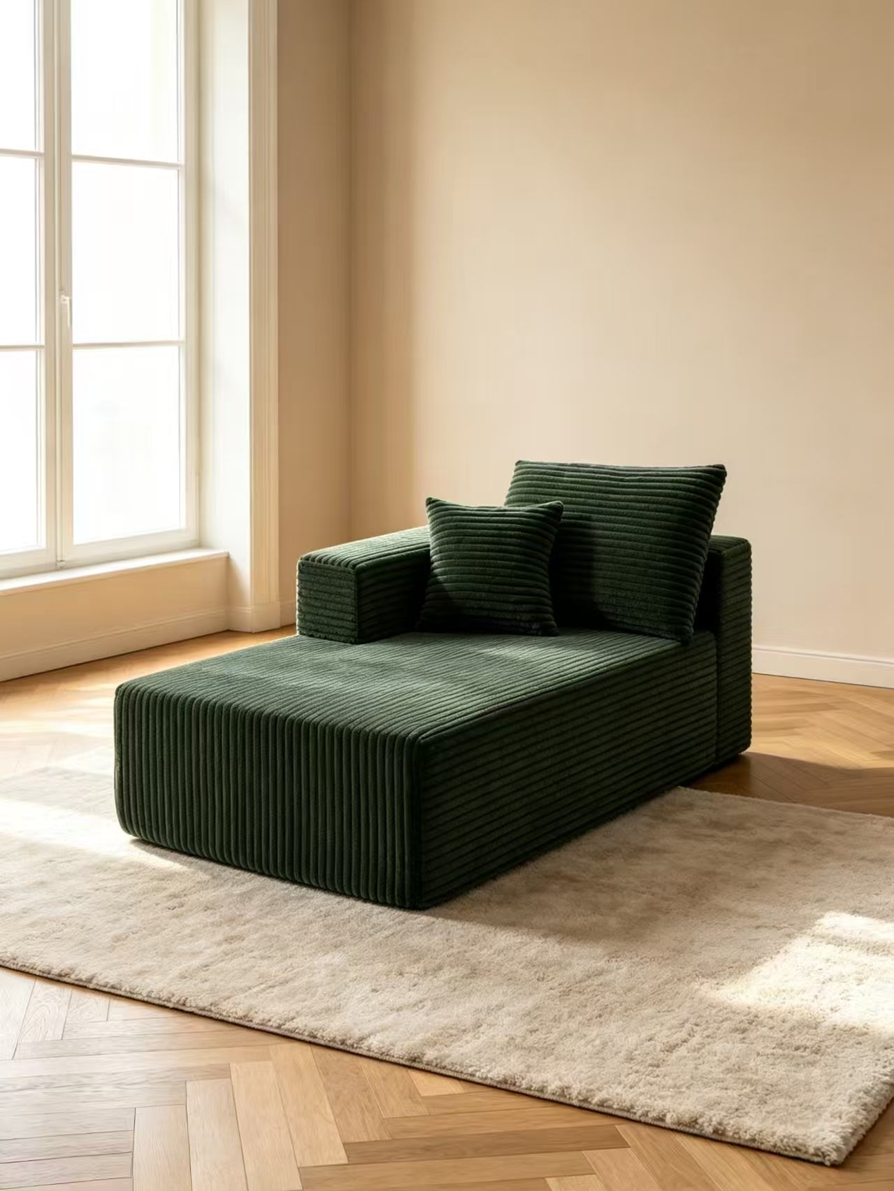 ULTIONE Wide-wale Corduroy Floor Compression Sofa Chair, Frameless Foam Right Chaise Lounge with Pillow, Comfy Lazy Boneless Couch for Adults Reading Nook, Bedroom & Living Room