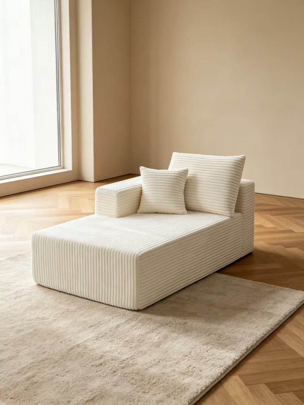 ULTIONE Wide-wale Corduroy Floor Compression Sofa Chair, Frameless Foam Right Chaise Lounge with Pillow, Comfy Lazy Boneless Couch for Adults Reading Nook, Bedroom & Living Room