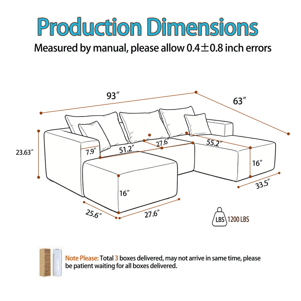 ULTIONE U-Shaped  Wide-wale Corduroy Modular Sectional Compression Sofa with Left Chaises