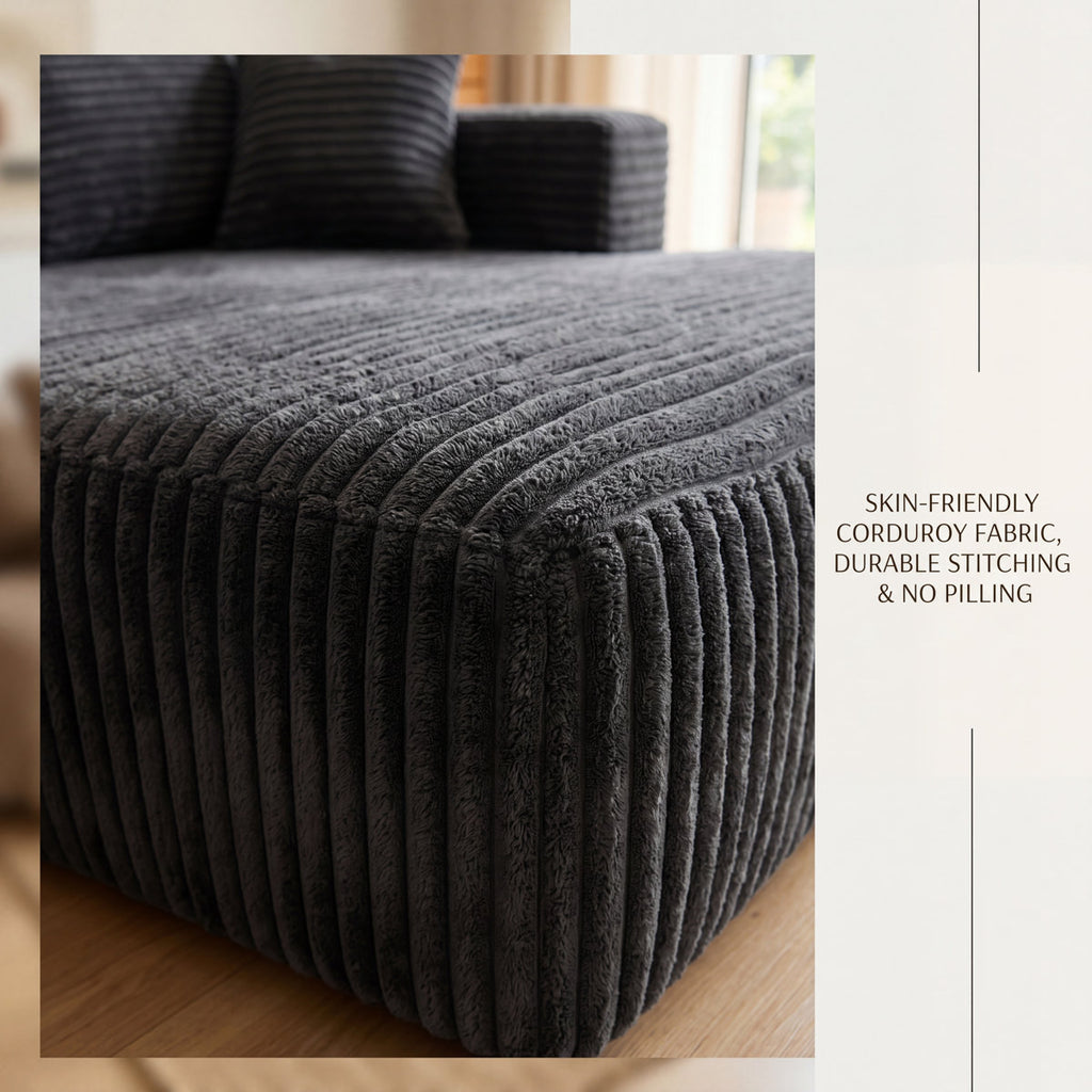 ULTIONE BIG Modular Wide-wale Corduroy Sectional Compression Sofa with Right Chaise Frameless Foam L-Shaped Couch for Living Room