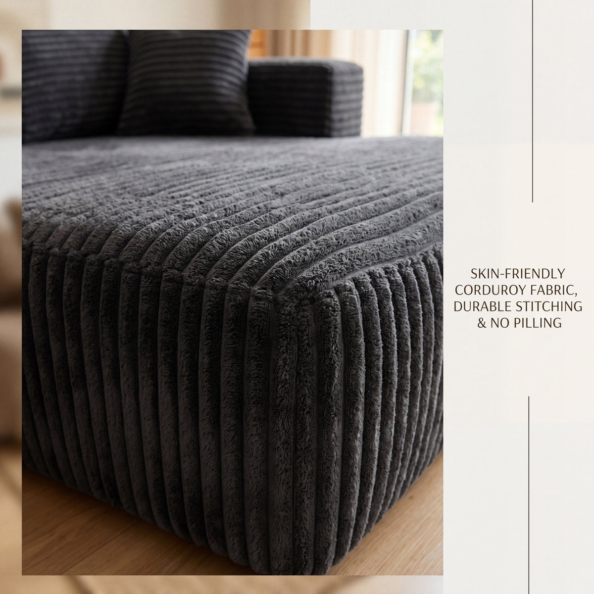 ULTIONE BIG Modular Wide-wale Corduroy Sectional Compression Sofa with left Chaise Frameless Foam L-Shaped Couch for Living Room